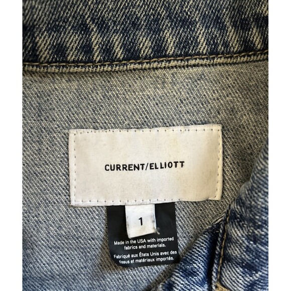 Current/Elliott The Baby Trucker Grassland Denim Jean Jacket Women 1 Destressed - Picture 5 of 10